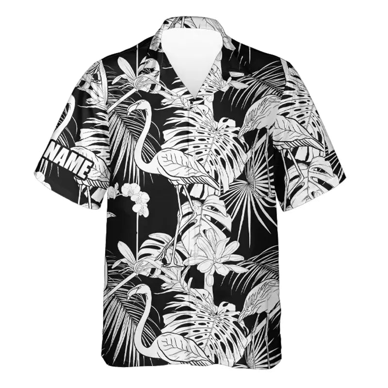 Black and white tropical plants flamingo golf shirts custom name Hawaiian Shirt for men, women NQS4841