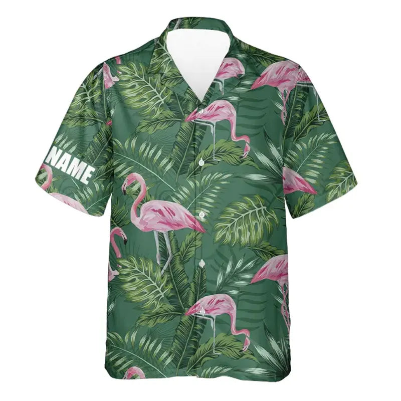 Custom Green Hawaiian bowling shirt for women – personalized team jersey front view