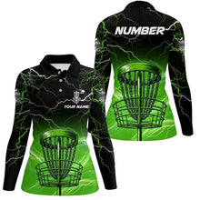 Load image into Gallery viewer, Green light lightning thunder Disc golf basket Womens disc golf polo shirt custom ladies disc golf top NQS7414