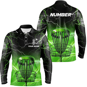 Green light lightning thunder Disc golf basket Men polo shirts custom disc golf tops for mens NQS7414