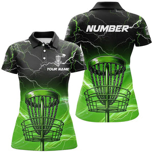 Green light lightning thunder Disc golf basket Womens disc golf polo shirt custom ladies disc golf top NQS7414