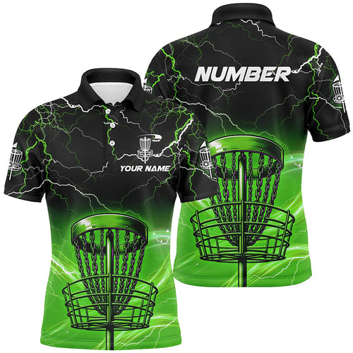 Green light lightning thunder Disc golf basket Men polo shirts custom disc golf tops for mens NQS7414