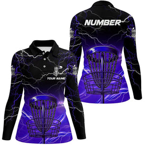 Purple light lightning thunder Disc golf basket Womens disc golf polo shirt custom disc golf tops NQS7415