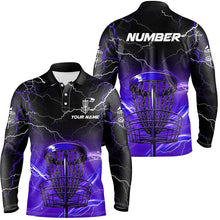 Load image into Gallery viewer, Purple light lightning thunder Disc golf basket Men polo shirts custom disc golf tops for mens NQS7415