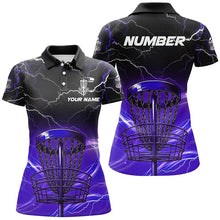 Load image into Gallery viewer, Purple light lightning thunder Disc golf basket Womens disc golf polo shirt custom disc golf tops NQS7415