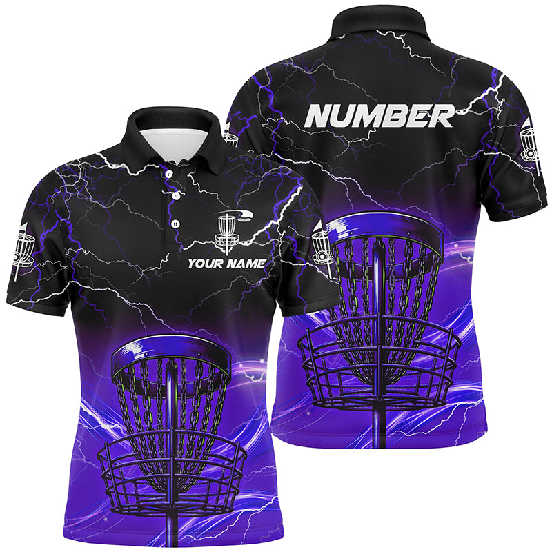 Purple light lightning thunder Disc golf basket Men polo shirts custom disc golf tops for mens NQS7415