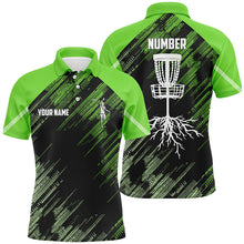 Load image into Gallery viewer, Green Disc golf basket camo custom name &amp; number Men disc golf polo shirts, disc golf outfit NQS7417