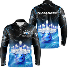 Load image into Gallery viewer, Blue light lightning thunder Mens bowling polo shirts Custom Team bowling jerseys, gift for bowlers NQS7419