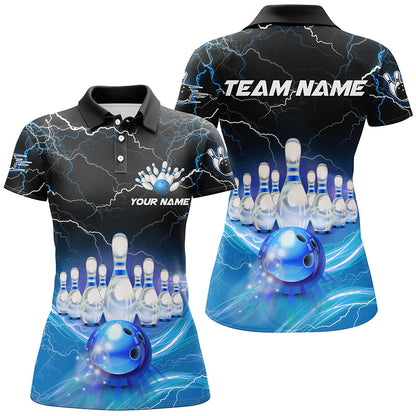 Blue light lightning thunder Women bowling polo shirts Custom Team bowling jerseys, gift for bowlers NQS7419
