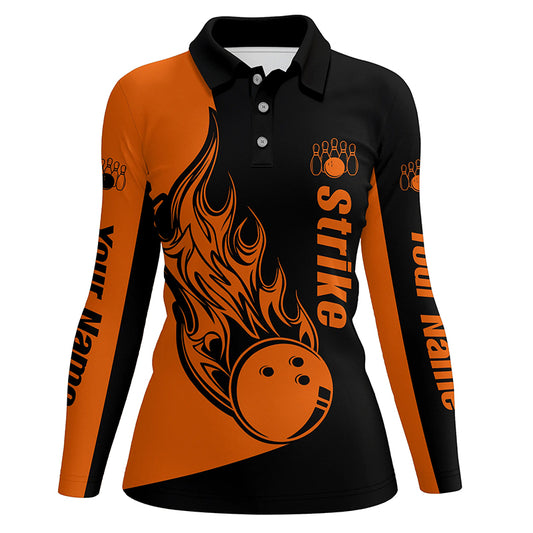 Black Orange personalized bowling shirt for women – custom name design side view