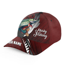 Load image into Gallery viewer, Musky fishing camo hats for men, women custom baseball best Muskellunge fishing hat | Red NQS7761