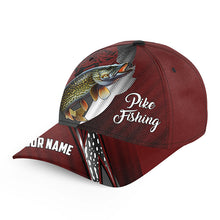 Load image into Gallery viewer, Northern Pike fishing camo hats for men, women custom baseball best Pike fishing hat | Red NQS7762