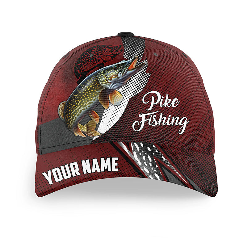 Northern Pike fishing camo hats for men, women custom baseball best Pike fishing hat | Red NQS7762