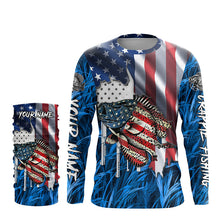 Load image into Gallery viewer, American flag patriot Crappie blue camo fishing, custom mens long sleeve sun protection fishing shirts NQS7987