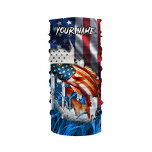 Load image into Gallery viewer, American flag patriot Redfish blue camo fishing, custom mens long sleeve sun protection fishing shirts NQS7988