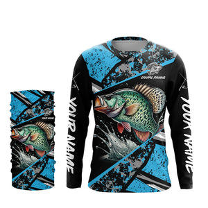 Crappie fishing Blue camo Long Sleeve Performance Fishing Shirt custom Crappie fishing jerseys NQS7989