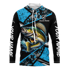 Walleye fishing Blue camo Long Sleeve Performance Fishing Shirts custom Walleye fishing jerseys NQS7990