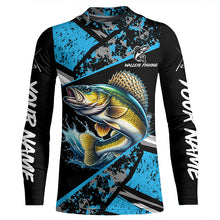 Load image into Gallery viewer, Walleye fishing Blue camo Long Sleeve Performance Fishing Shirts custom Walleye fishing jerseys NQS7990