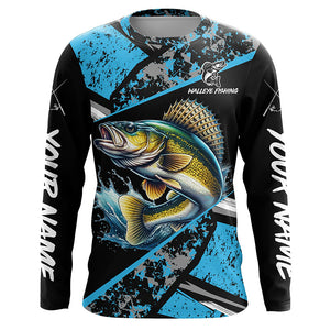 Walleye fishing Blue camo Long Sleeve Performance Fishing Shirts custom Walleye fishing jerseys NQS7990