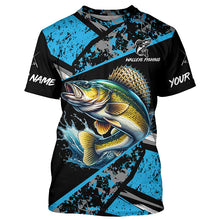 Load image into Gallery viewer, Walleye fishing Blue camo Long Sleeve Performance Fishing Shirts custom Walleye fishing jerseys NQS7990