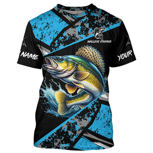 Walleye fishing Blue camo Long Sleeve Performance Fishing Shirts custom Walleye fishing jerseys NQS7990