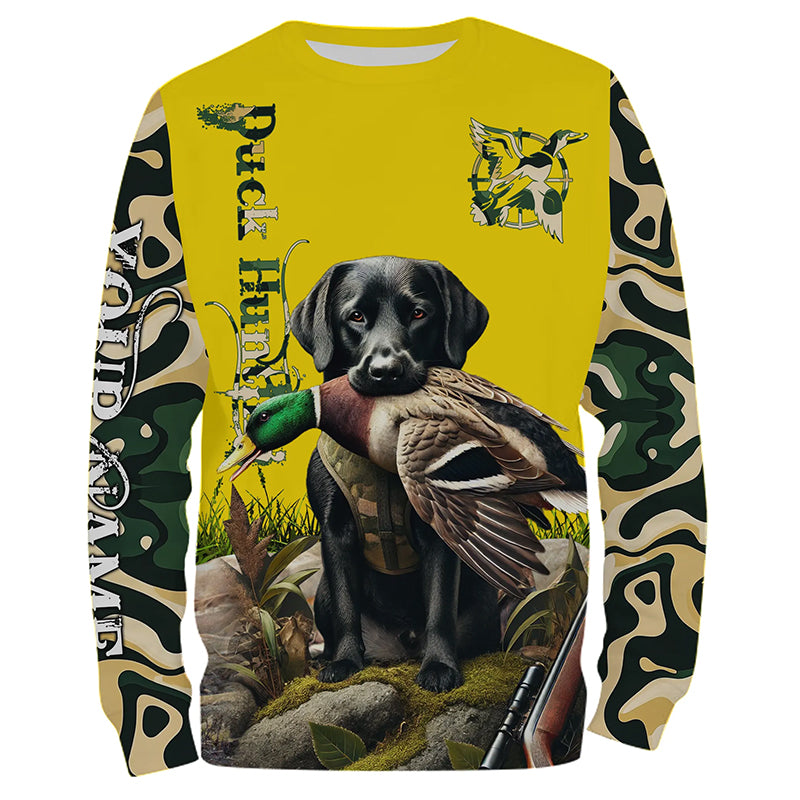 Black Labrador Retriever Duck Hunting dog Camo Yellow Customize Name 3D All Over Printed Shirts NQS681