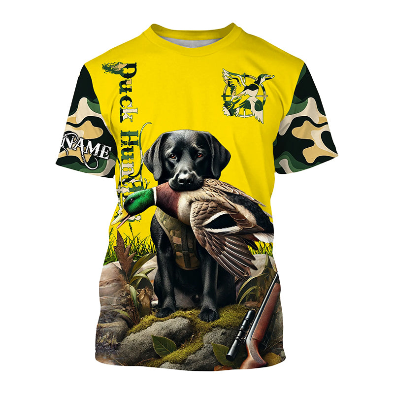 Black Labrador Retriever Duck Hunting dog Camo Yellow Customize Name 3D All Over Printed Shirts NQS681