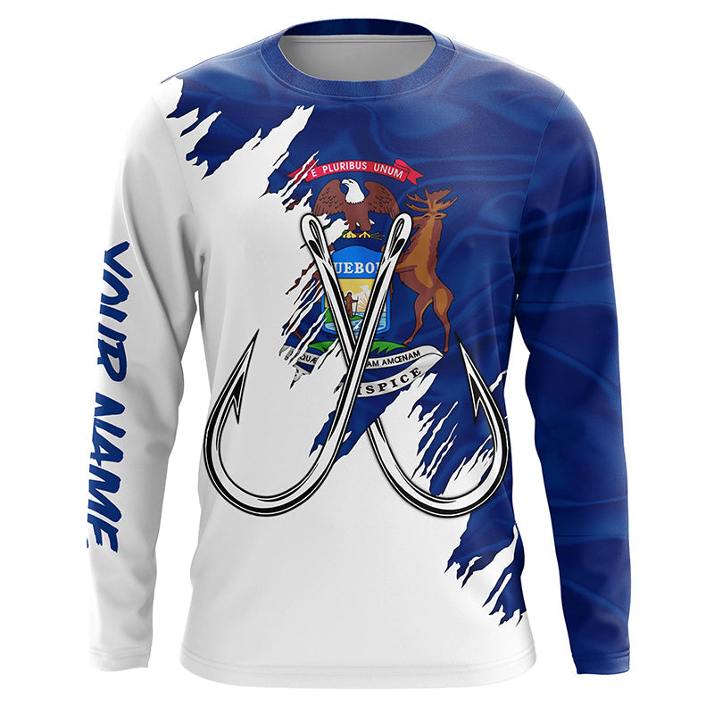 Michigan flag MI Fishing Fish Hook UV protection custom long sleeve Patriotic fishing apparel NQS8189