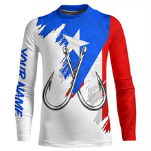 Load image into Gallery viewer, Puerto Rico flag Fishing Fish Hook UV protection custom long sleeve Patriotic fishing apparel NQS8192