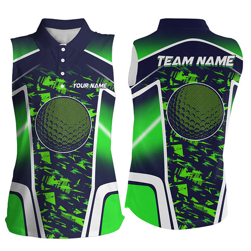 Gradient Green Camo Golf ball Women sleeveless polo shirt Custom Golf Tops for ladies, golfing gifts NQS8196