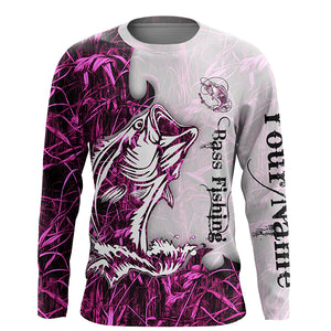 Bass fishing pink Camo Customize name sun protection long sleeves fishing shirts for men, women NQS801