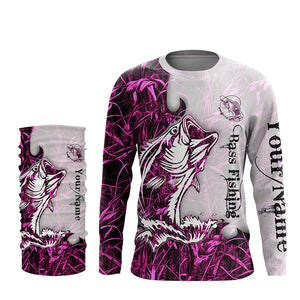 Bass fishing pink Camo Customize name sun protection long sleeves fishing shirts for men, women NQS801