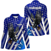 Load image into Gallery viewer, Blue American Flag Eagle Bowling Shirts For Women Custom Patriotic Bowling Team Jerseys Bowler Outfits NQS8636