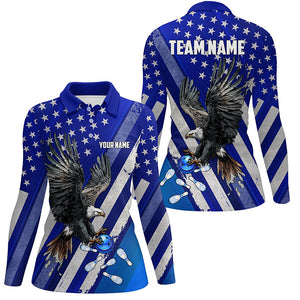 Blue American Flag Eagle Bowling Shirts For Women Custom Patriotic Bowling Team Jerseys Bowler Outfits NQS8636