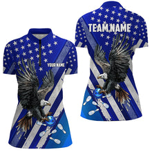 Load image into Gallery viewer, Blue American Flag Eagle Bowling Shirts For Women Custom Patriotic Bowling Team Jerseys Bowler Outfits NQS8636