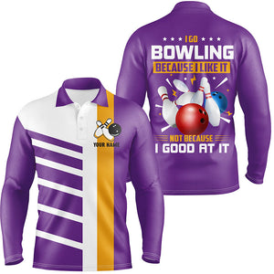 Funny Retro Bowling Polo, Quarter Zip Shirts For Men Custom I go bowling because I like it | Purple NQS8640