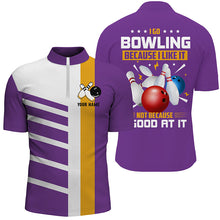 Load image into Gallery viewer, Funny Retro Bowling Polo, Quarter Zip Shirts For Men Custom I go bowling because I like it | Purple NQS8640