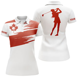 Womens golf polo shirts Canada flag patriot custom name white golf shirt NQS4273