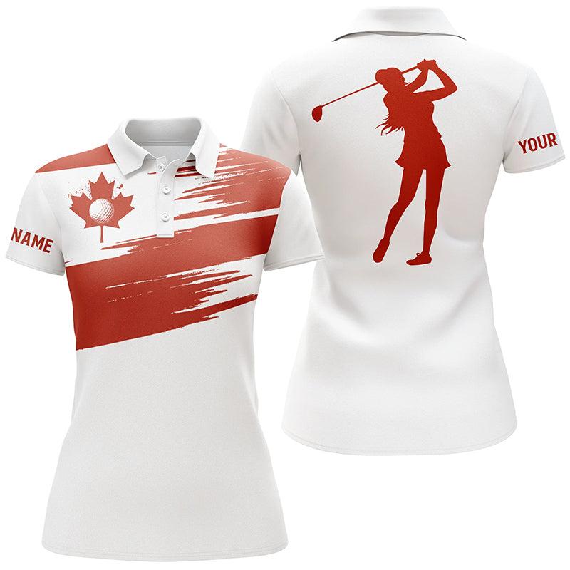 Womens golf polo shirts Canada flag patriot custom name white golf shirt NQS4273