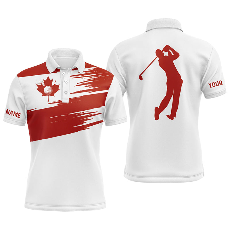 Mens golf polo shirts Canada flag patriot custom name white golf shirt NQS4273
