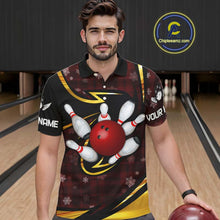 Load image into Gallery viewer, Red Christmas Plaid pattern snowflake Black and Gold Men&#39;s Bowling shirts Custom Xmas Bowling Gifts NQS10997