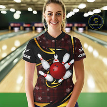 Load image into Gallery viewer, Red Christmas Plaid pattern snowflake Black and Gold Women&#39;s Bowling shirts Custom Xmas Bowling Gifts NQS10997