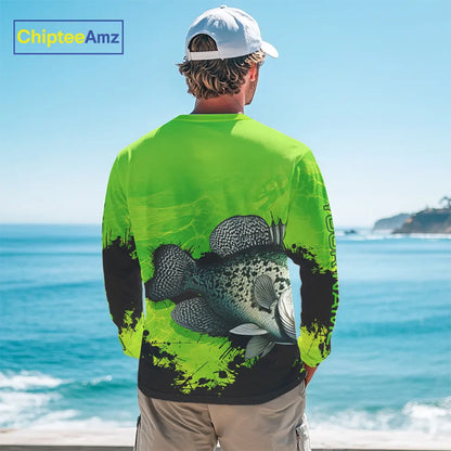 Personalized Crappie fishing Performance long sleeve Fishing Shirts, Crappie fishing jerseys | Green NQS11193