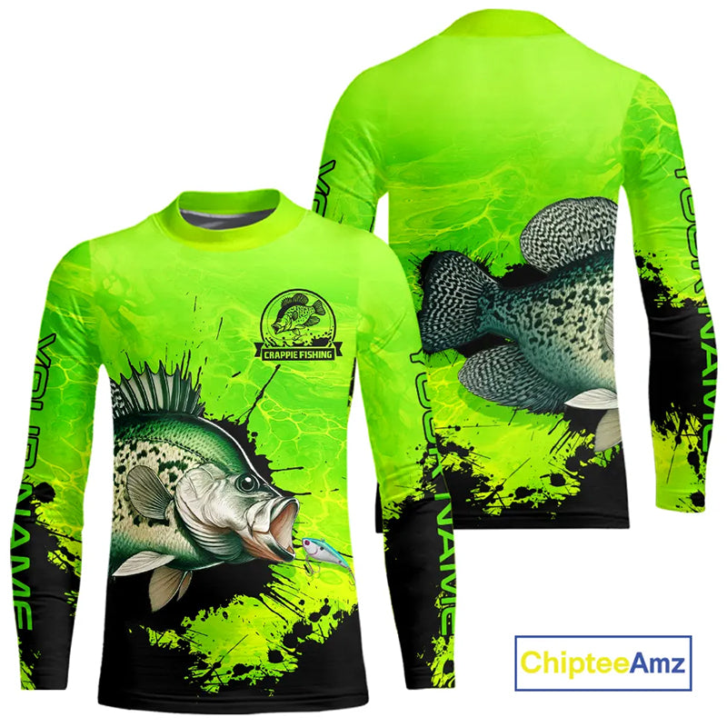 Personalized Crappie fishing Performance long sleeve Fishing Shirts, Crappie fishing jerseys | Green NQS11193