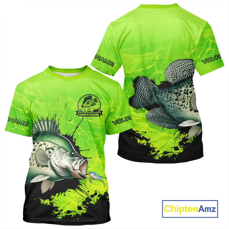 Personalized Crappie fishing Performance long sleeve Fishing Shirts, Crappie fishing jerseys | Green NQS11193