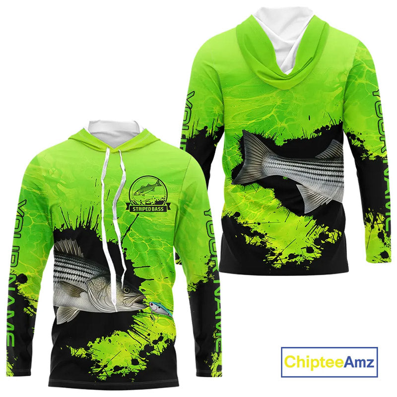 Personalized Striped Bass fishing Performance long sleeve Fishing Shirt, Striper fishing jersey|Green NQS11194