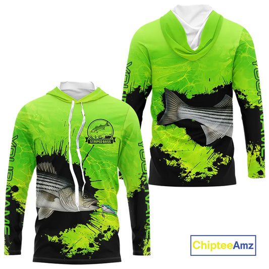 Personalized Striped Bass fishing Performance long sleeve Fishing Shirt, Striper fishing jersey|Green NQS11194