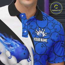 Load image into Gallery viewer, Blue Flame Bowling Camo Bowling Polo, Quarter Zip Shirts For Men Custom Bowling Team Bowler Jerseys NQS11195