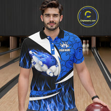 Load image into Gallery viewer, Blue Flame Bowling Camo Bowling Polo, Quarter Zip Shirts For Men Custom Bowling Team Bowler Jerseys NQS11195
