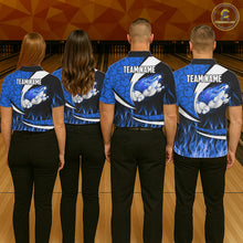 Load image into Gallery viewer, Blue Flame Bowling Camo Bowling Polo, Quarter Zip Shirts For Men Custom Bowling Team Bowler Jerseys NQS11195